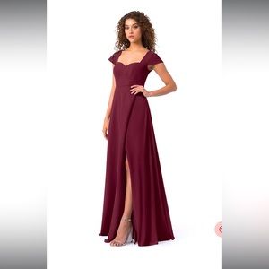 A-Line Sweetheart Neckline Chiffon Floor-Length Dress Cabernet